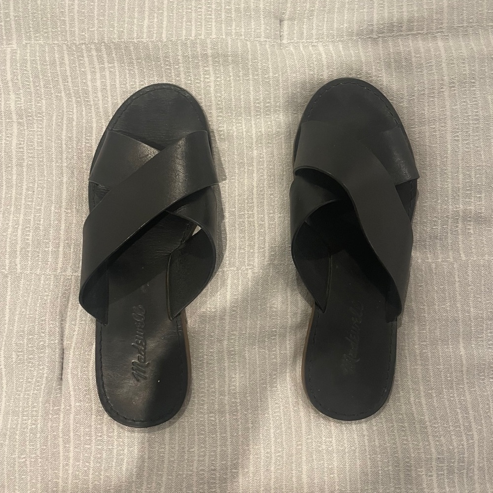 Madewell Black Leather Criss-Cross Sandals, Size 7 - Picture 6 of 10
